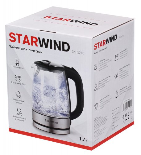 Чайник электрический Starwind SKG5210 1.7л. 2200Вт черный/серебристый (корпус: стекло) фото 8