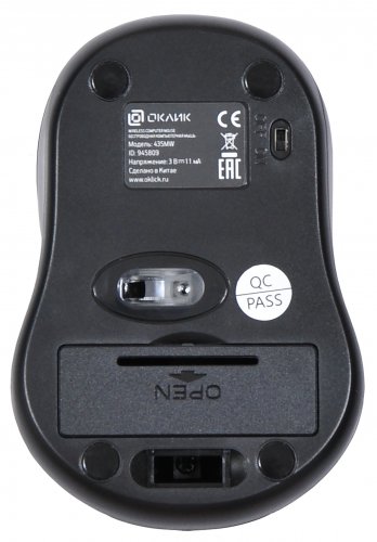 Мышь Оклик 435MW черный оптическая (1600dpi) беспроводная USB для ноутбука (4but) фото 2