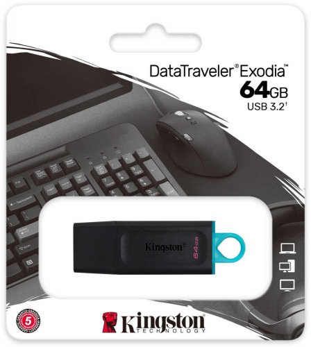 Флеш Диск Kingston 64Gb DataTraveler Exodia DTX/64GB USB3.1 черный/голубой фото 3