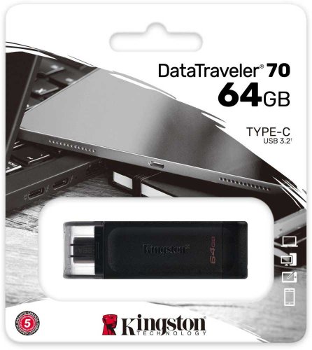 Флеш Диск Kingston 32Gb DataTraveler 70 Type-C DT70/32GB USB3.2 черный фото 3