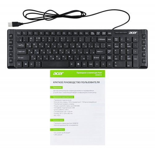 Клавиатура Acer OKW010 черный USB slim Multimedia фото 4